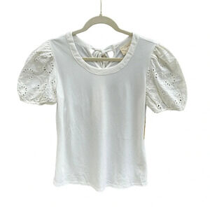 NWT FLOWER & FEATHER WHITE EYELET PUFF SLEEVE BLOUSE